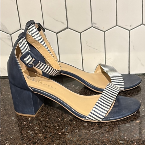 All In Navy and Indigo Striped Ankle Strap Heels CL by Laundry size 9M - Picture 7 of 10